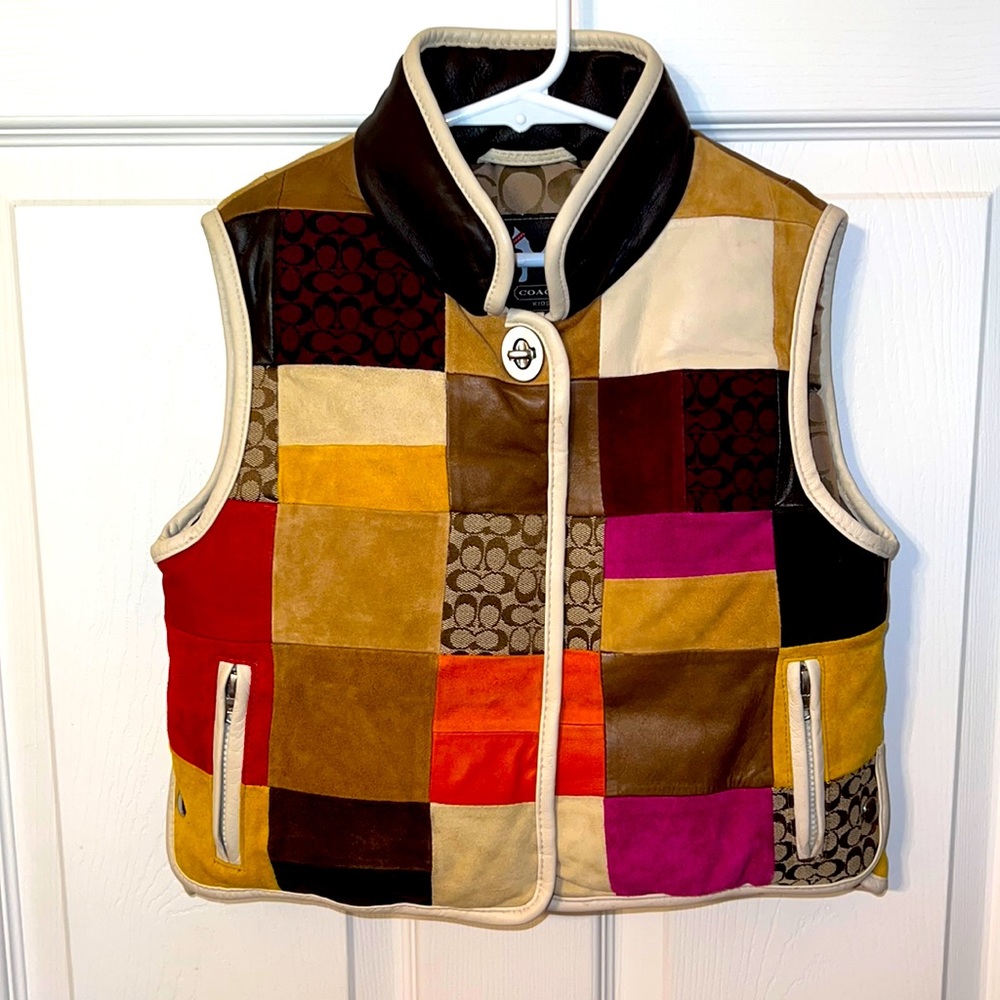 Coach Girls size S multicolor block leather vest.